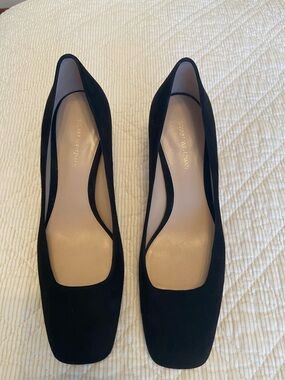 Stuart Weitzman Black Suede Square-Toe Pumps